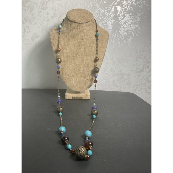 Vintage Multicolor Beaded Necklace With Metal Clasp - Picture 1 of 3